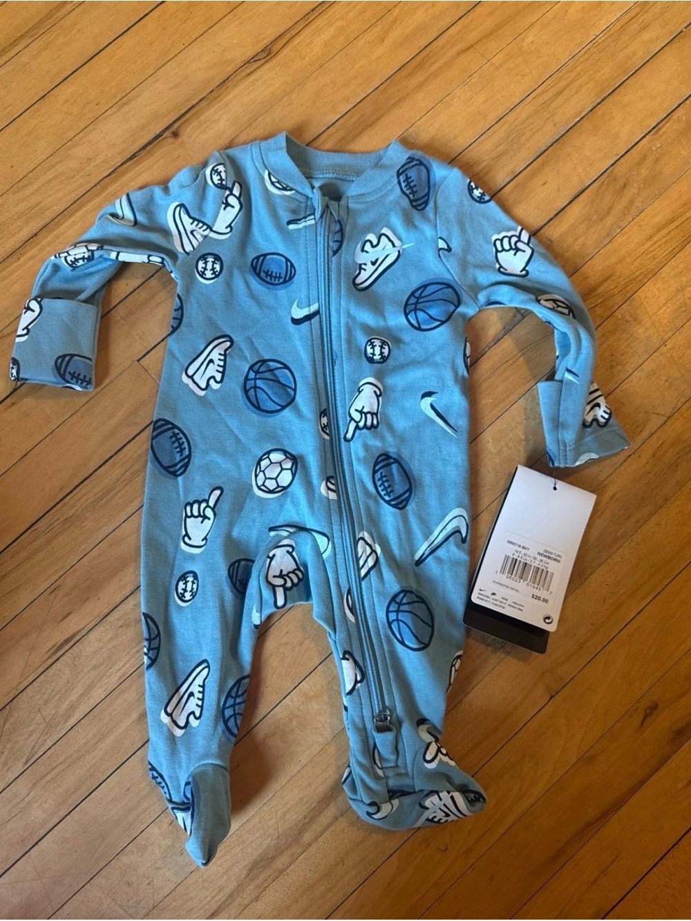 Nike Blue Sports-Print Baby Footed One-Piece